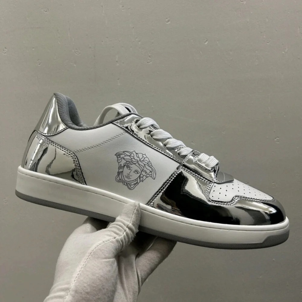 Versace Medusa Mens Leather White/Silver Sneakers Mens Size 10 US - Picture 3 of 15